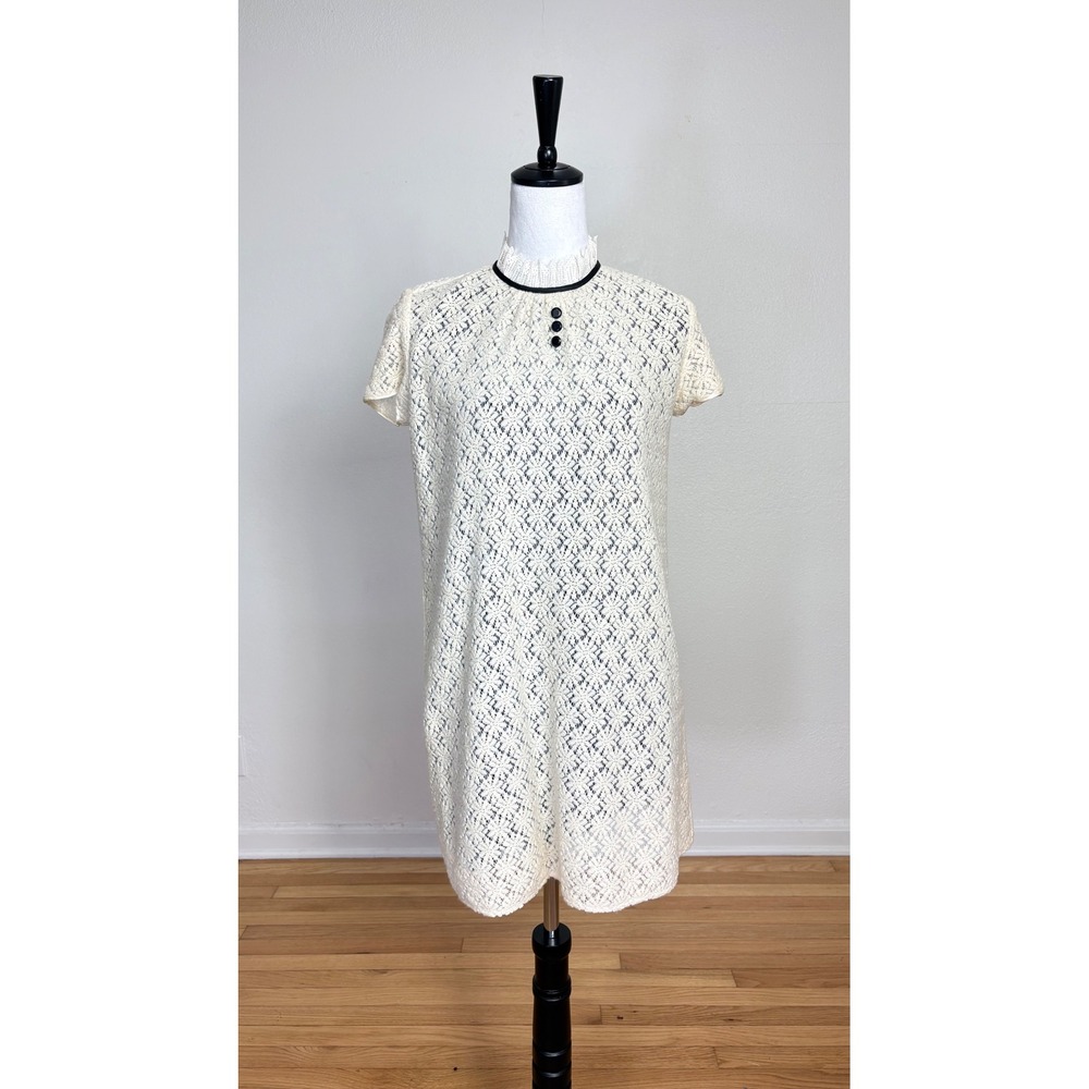 Cynthia Steffe Wool Floral Lace Ruffle High Neck Dress Size 6 Whimsigoth Mod